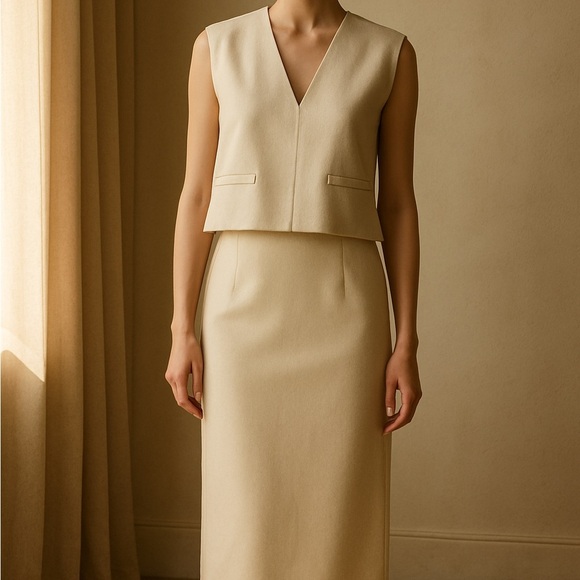 Elegant Cream Sleeveless two pc top and skirt - Picture 1 of 3